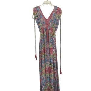 Swarna Greece Womens Maxi Dress Silk Viscose Lagenlook Multicolor Boho Free Size